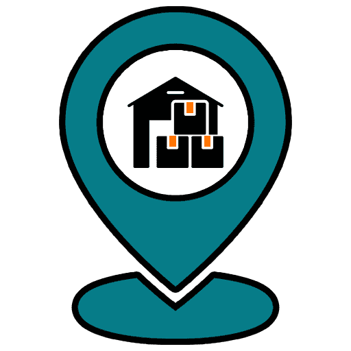 Moving and storage company logo with boxes and house icon.