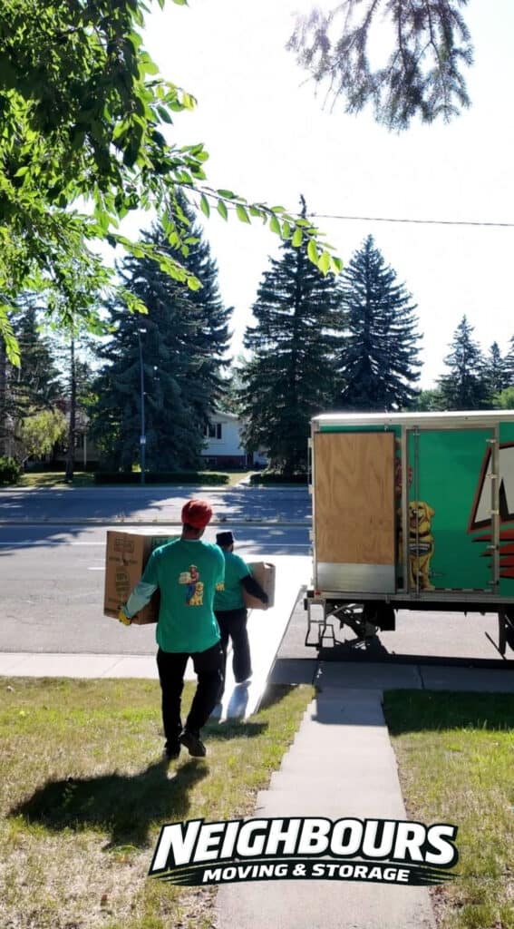 Neighbours Moving & Storage team efficiently unloads boxes with care, providing reliable residential moving services from start to finish.